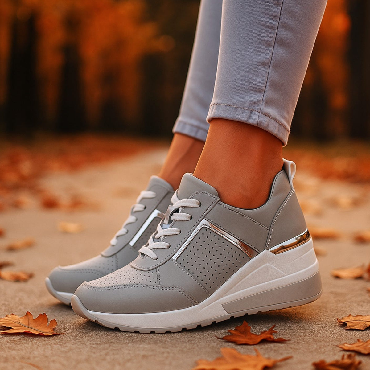Women's Orthopedic Wedge Sneakers Lace-Up Perforated Platform