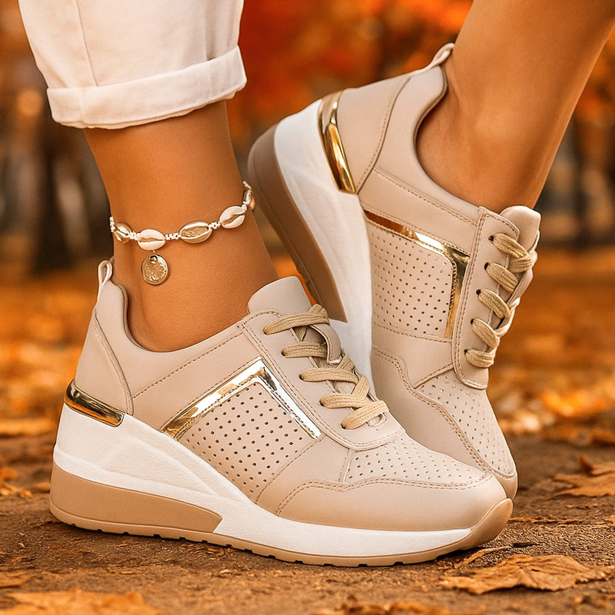 Women's Orthopedic Wedge Sneakers Lace-Up Perforated Platform
