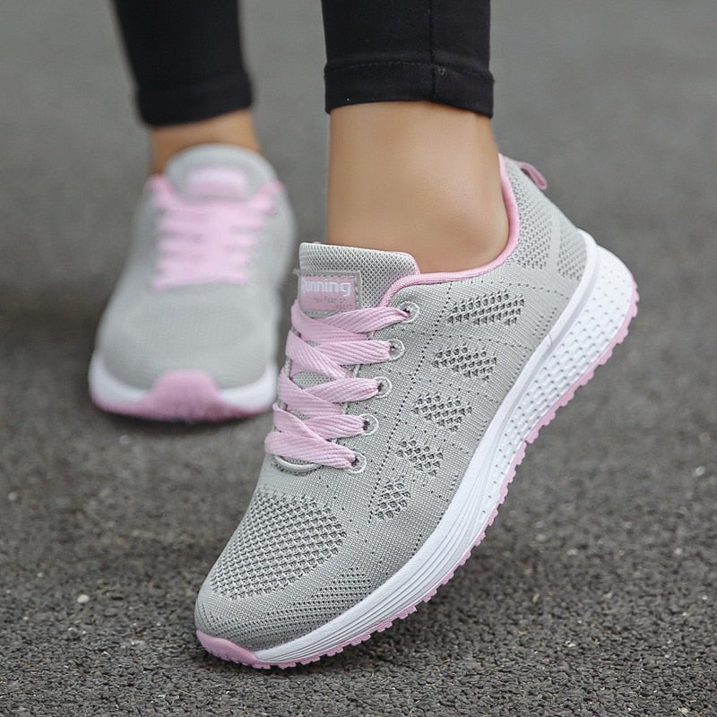 Women's Orthopedic Wide-Toe-Box Breathable Mesh Lace-Up Sneakers - Grayish Pink