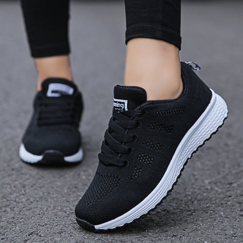 Women's Orthopedic Wide-Toe-Box Breathable Mesh Lace-Up Sneakers - Black