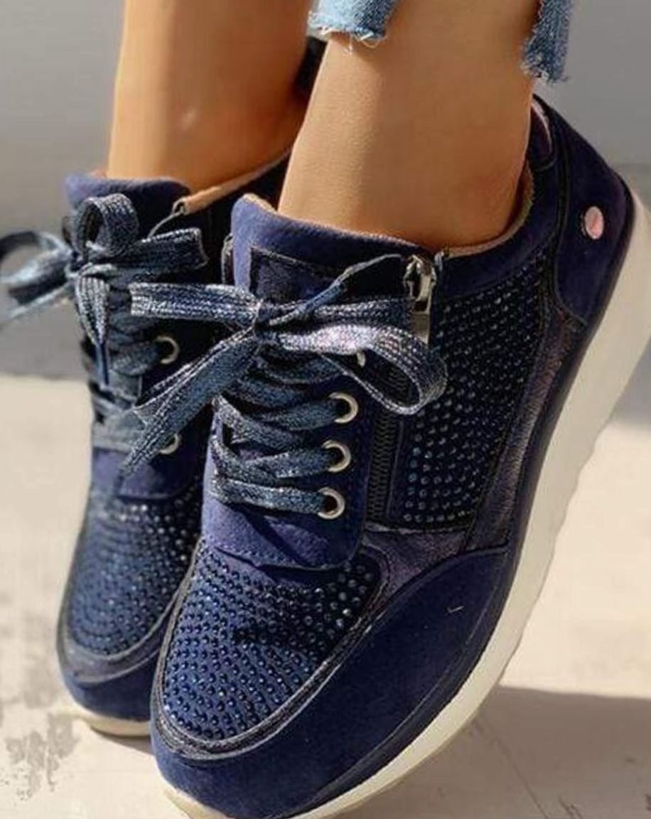 Women's Orthopedic Wide Toe Box Lace-Up Bunion Sneakers - Blue