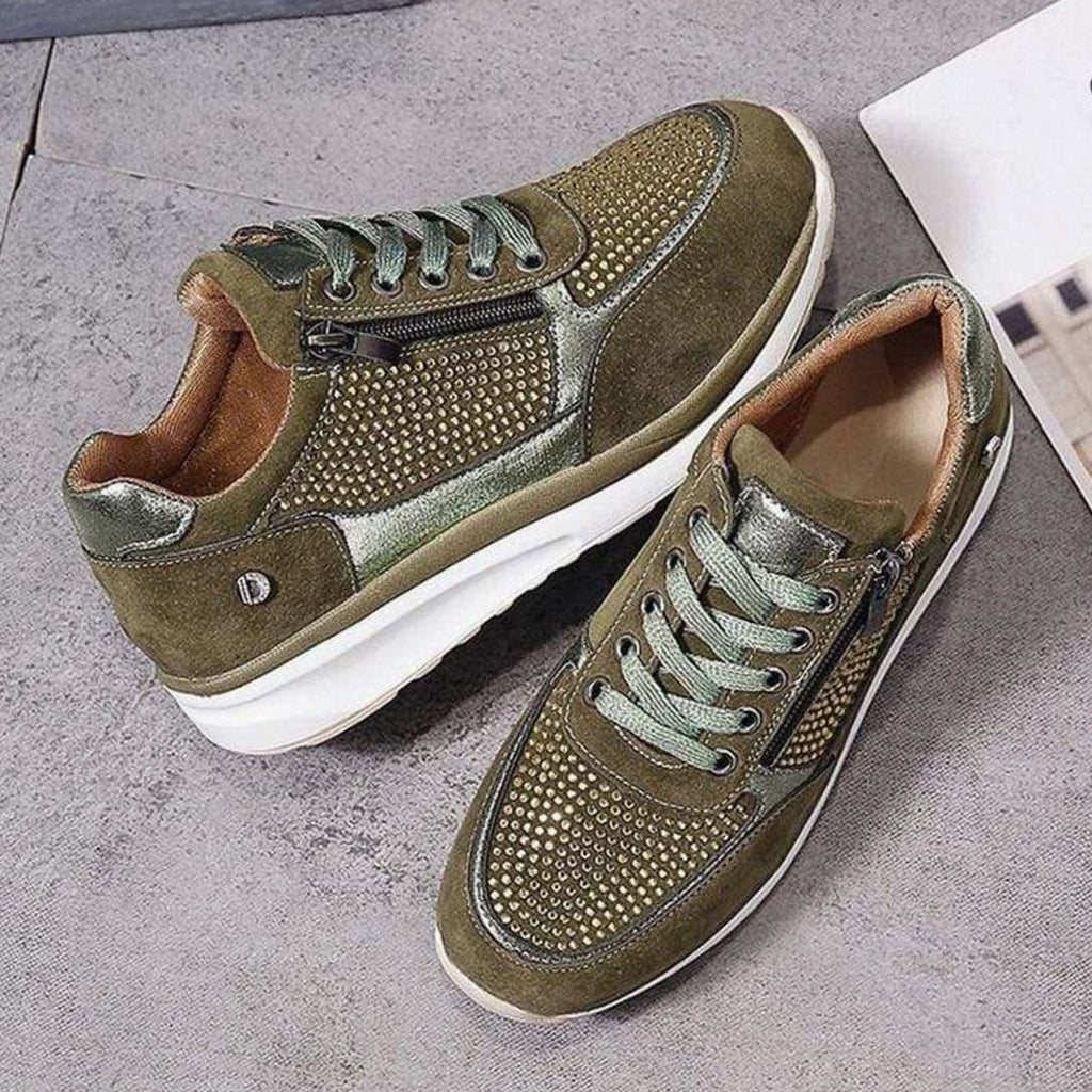 Women's Orthopedic Wide Toe Box Lace-Up Bunion Sneakers - Green