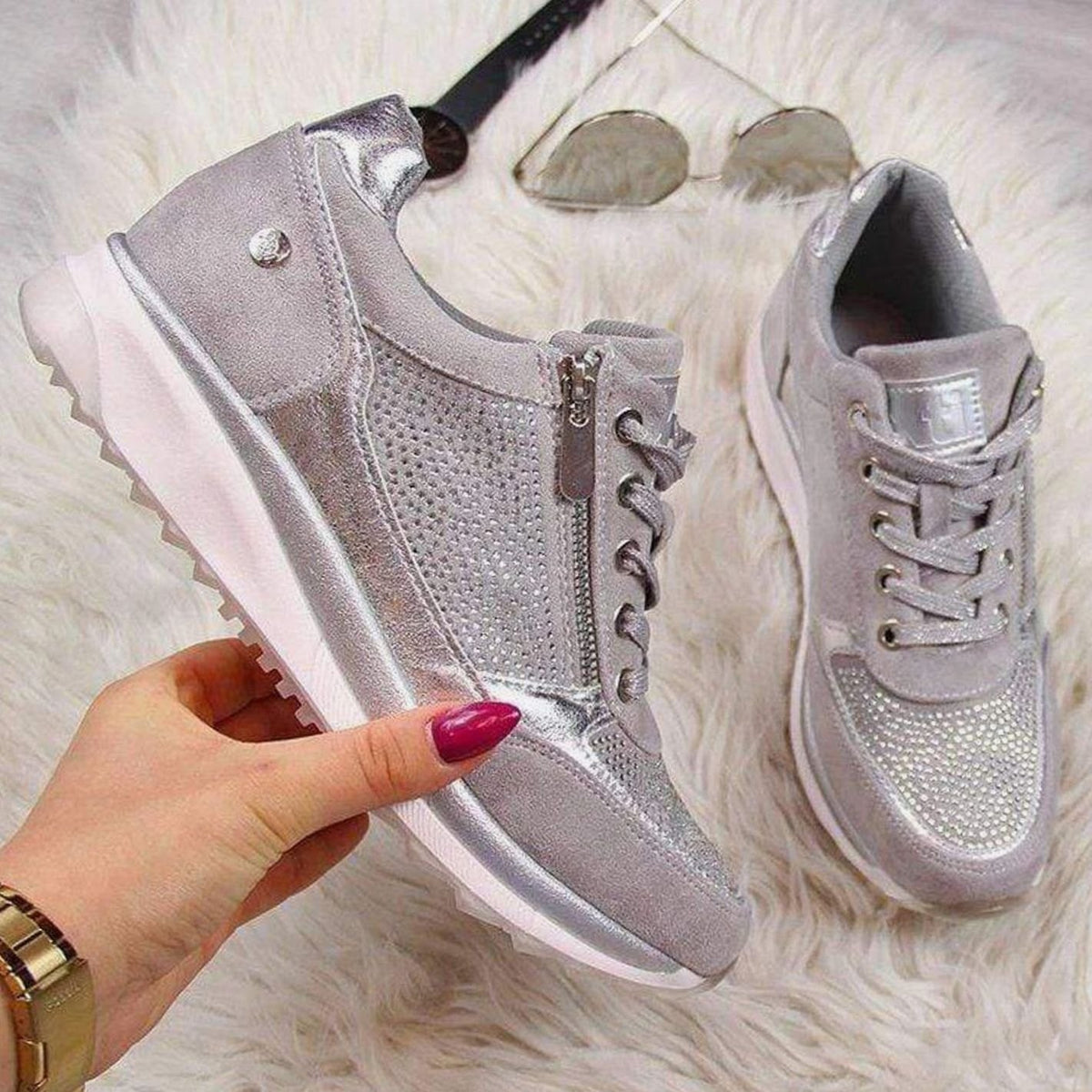 Women's Orthopedic Wide Toe Box Lace-Up Bunion Sneakers - Gray