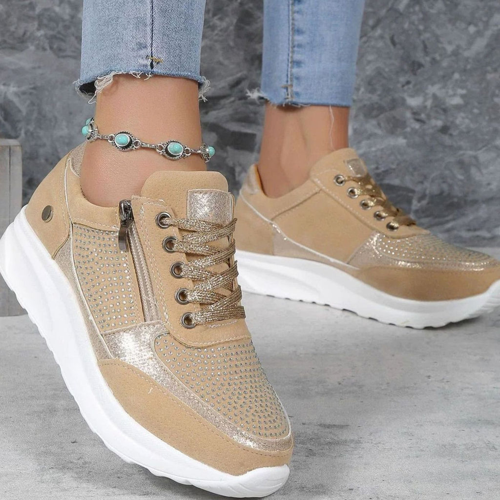 Women's Orthopedic Wide Toe Box Lace-Up Bunion Sneakers - Apricot