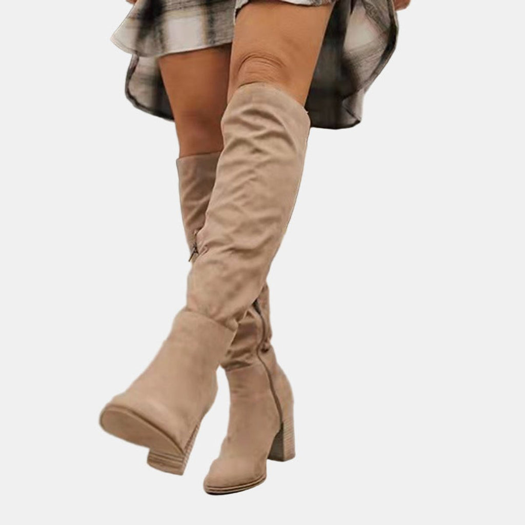 Women's Over-the-Knee Block-Heel Slouchy Ankle Boots - Beige