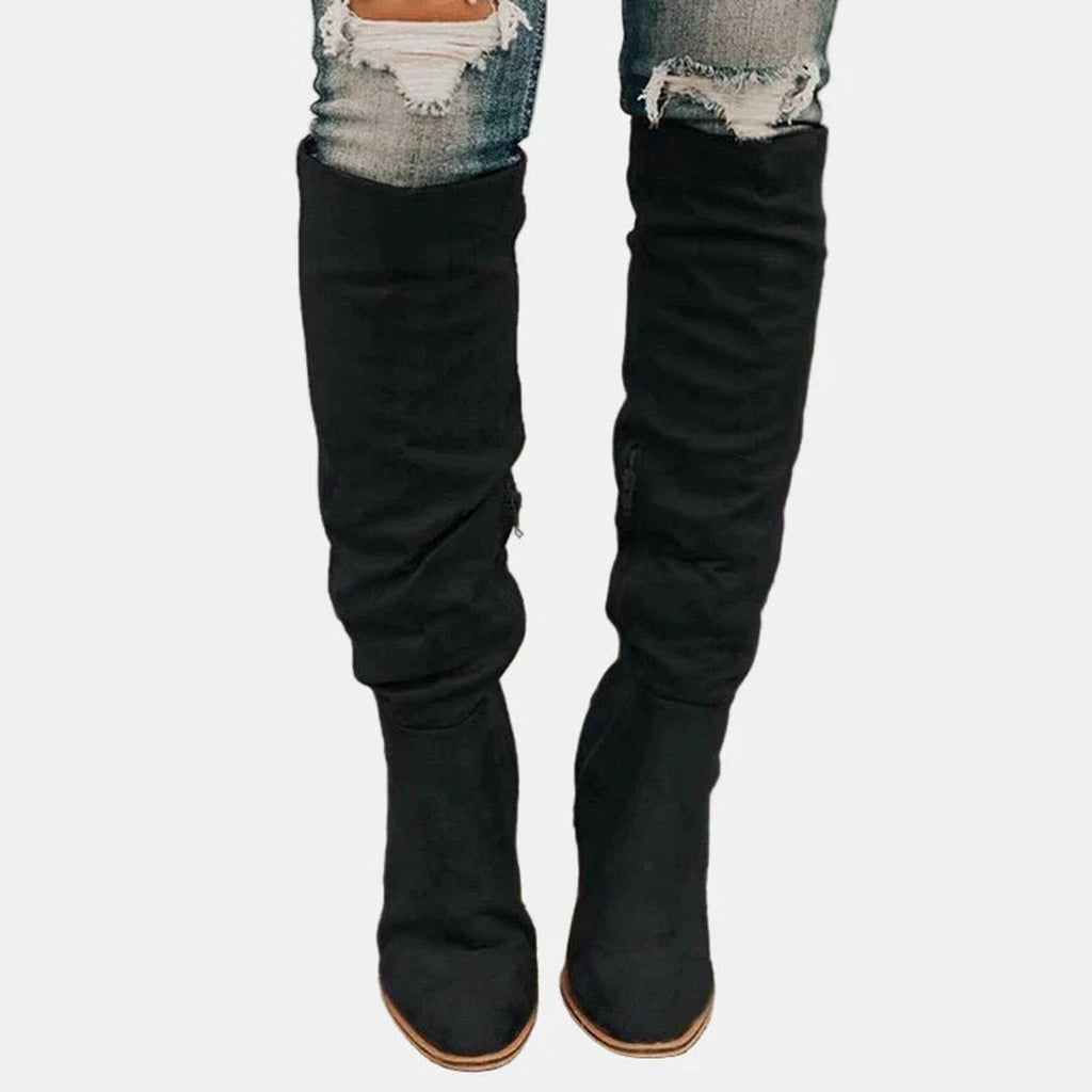 Women's Over-the-Knee Block-Heel Slouchy Ankle Boots - Black