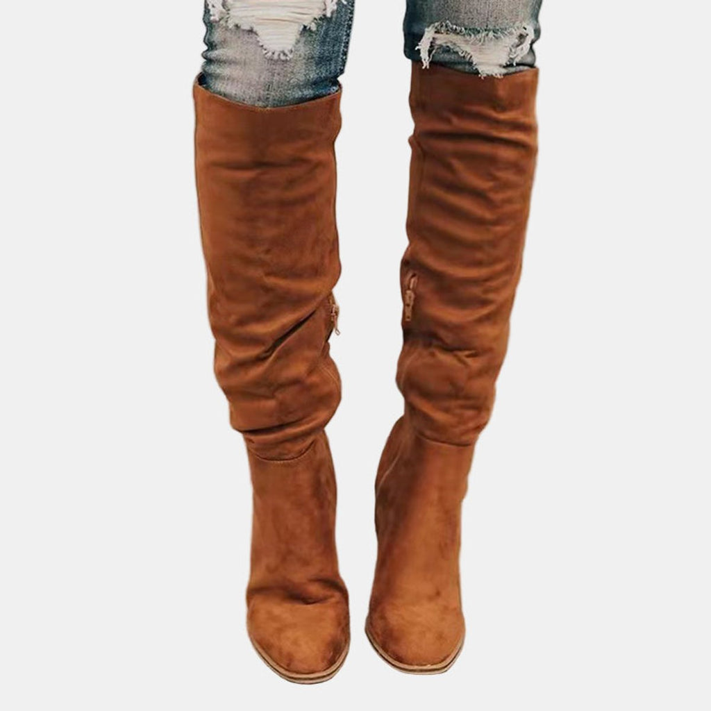 Women's Over-the-Knee Block-Heel Slouchy Ankle Boots - Brown