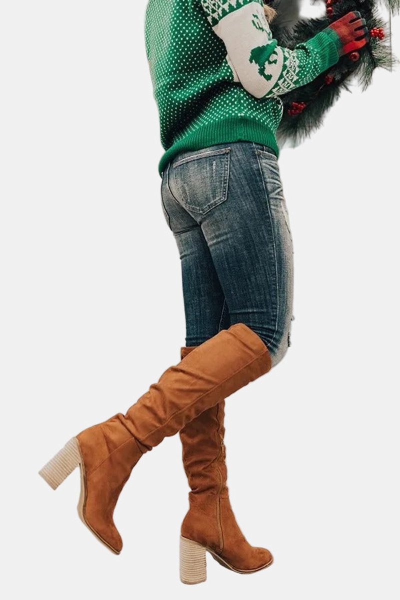 Women's Over-the-Knee Block-Heel Slouchy Ankle Boots