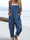 Women's Overall Jumpsuit Wide Leg Adjustable Straps Pockets - Blue