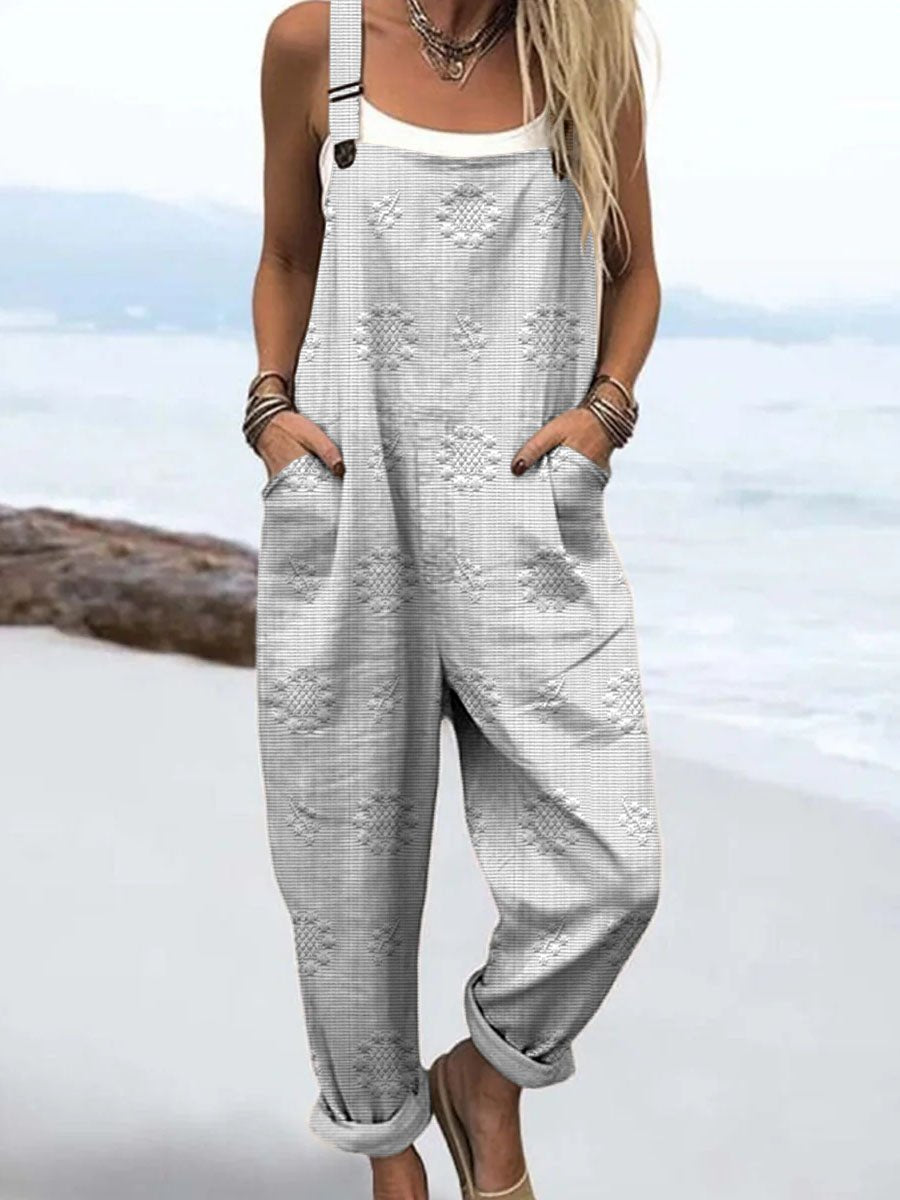 Women's Overall Jumpsuit Wide Leg Adjustable Straps Pockets - White