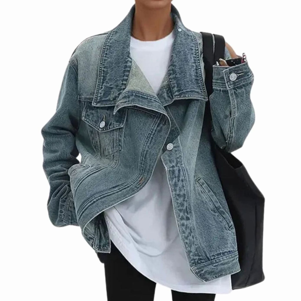 Women's Oversized Asymmetric-Button Denim Jacket