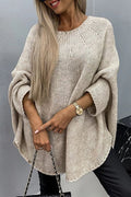 Women's Oversized Batwing-Sleeve Crew Neck Knit Sweater - Beige