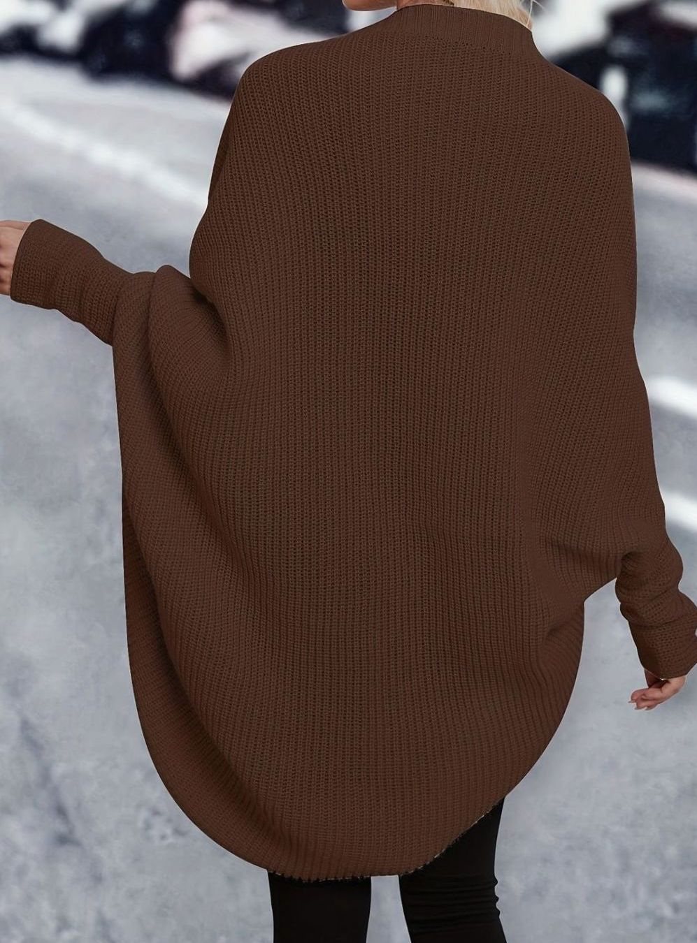 Women's Oversized Batwing-Sleeve Open-Front Longline Cardigan