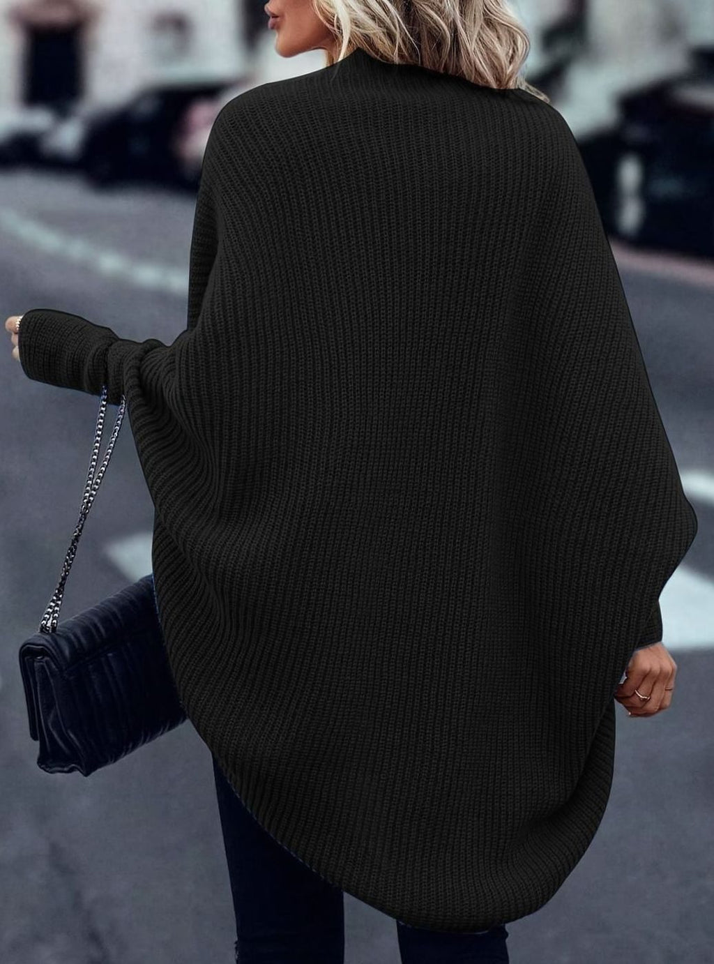 Women's Oversized Batwing-Sleeve Open-Front Longline Cardigan