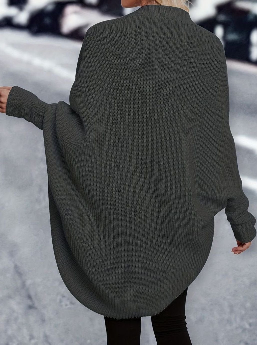 Women's Oversized Batwing-Sleeve Open-Front Longline Cardigan
