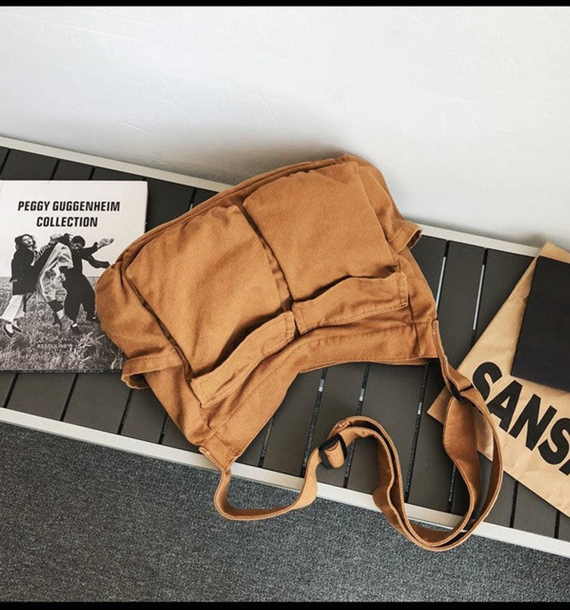 Women's Oversized Black Canvas Tote Messenger Shoulder Bag