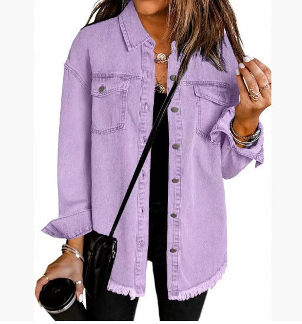 Women's Oversized Black Denim Snap-Button Quilted Jacket