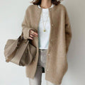 Women's Oversized Button-Down Fluffy Knit Winter Cardigan - Khaki