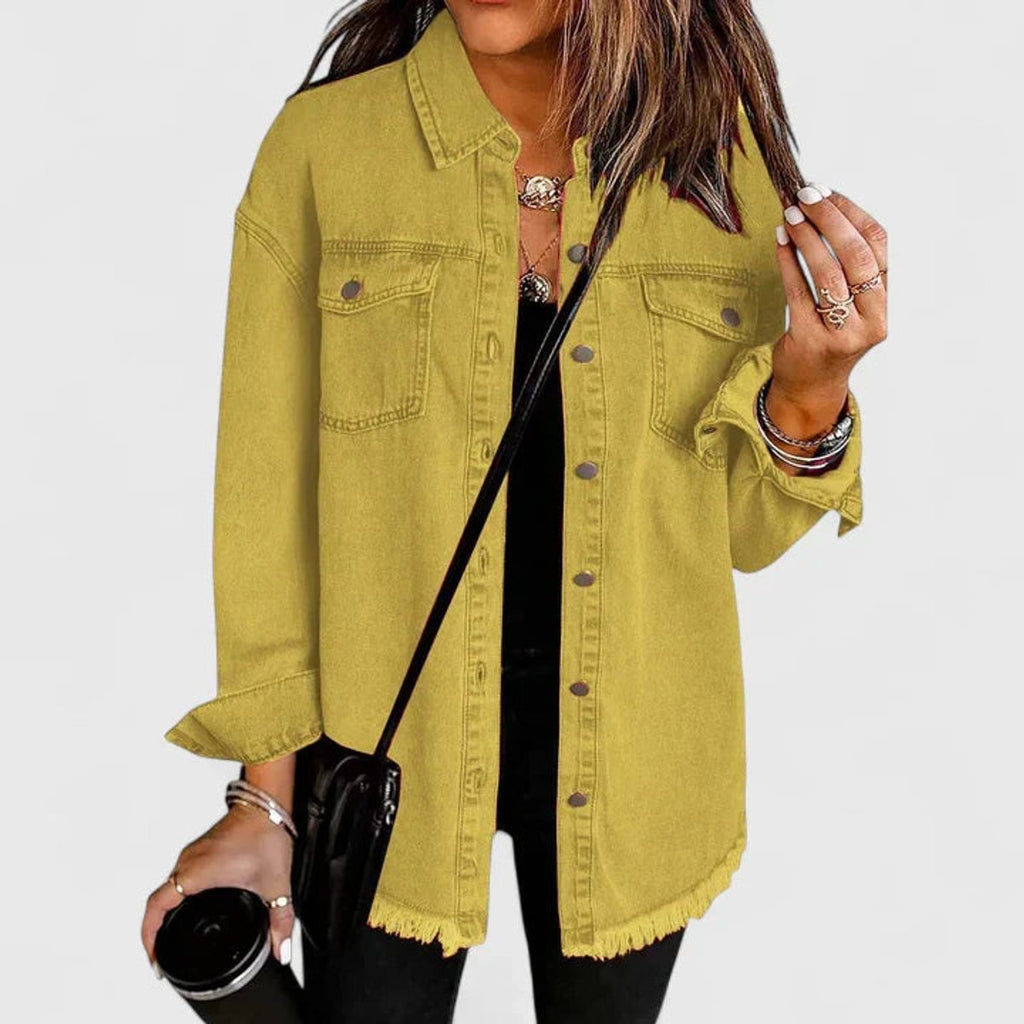 Women's Oversized Button-Up Denim Shacket Jacket - Yellow