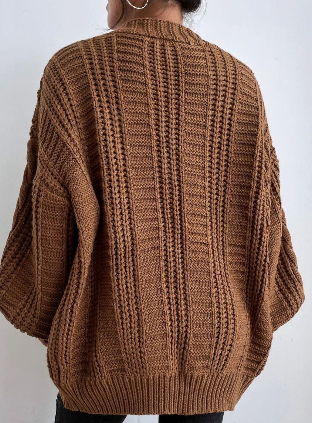 Women's Oversized Cable Knit Button-Front Cardigan