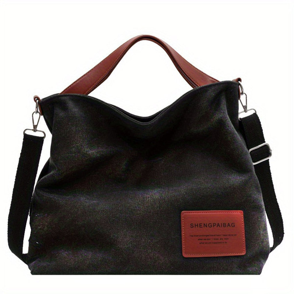 Women's Oversized Canvas Tote Bag Adjustable Shoulder Strap - Schwarz