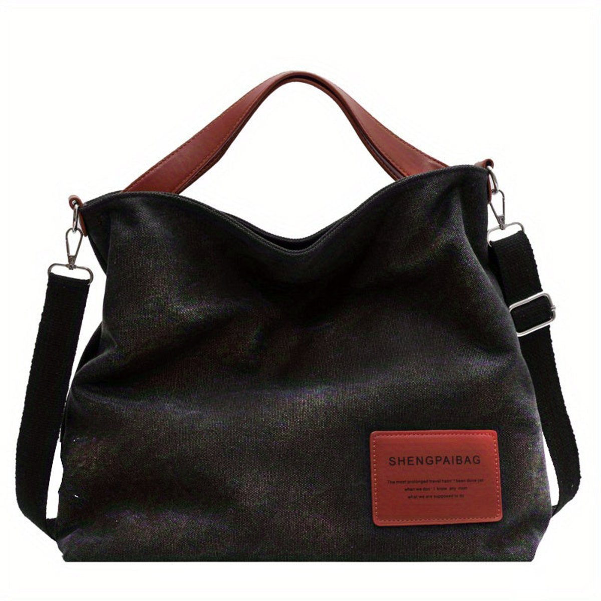 Women's Oversized Canvas Tote Bag Adjustable Shoulder Strap - Schwarz