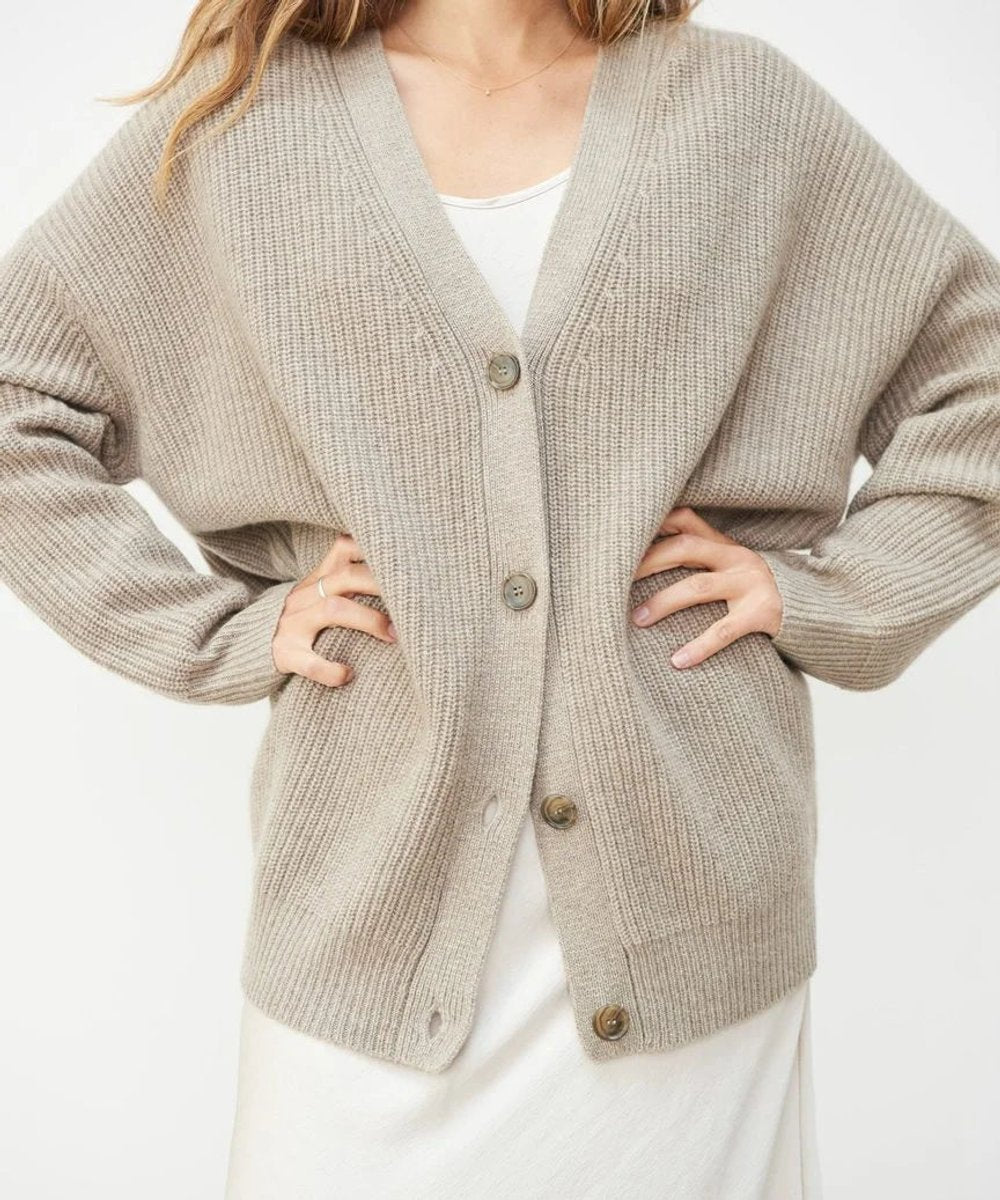 Women's Oversized Cashmere Button-Front Knit Cardigan
