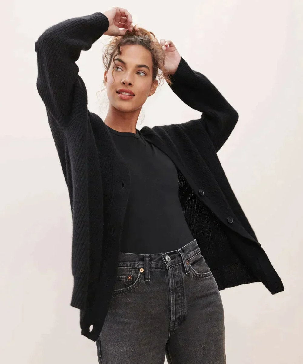 Women's Oversized Cashmere Button-Front Knit Cardigan