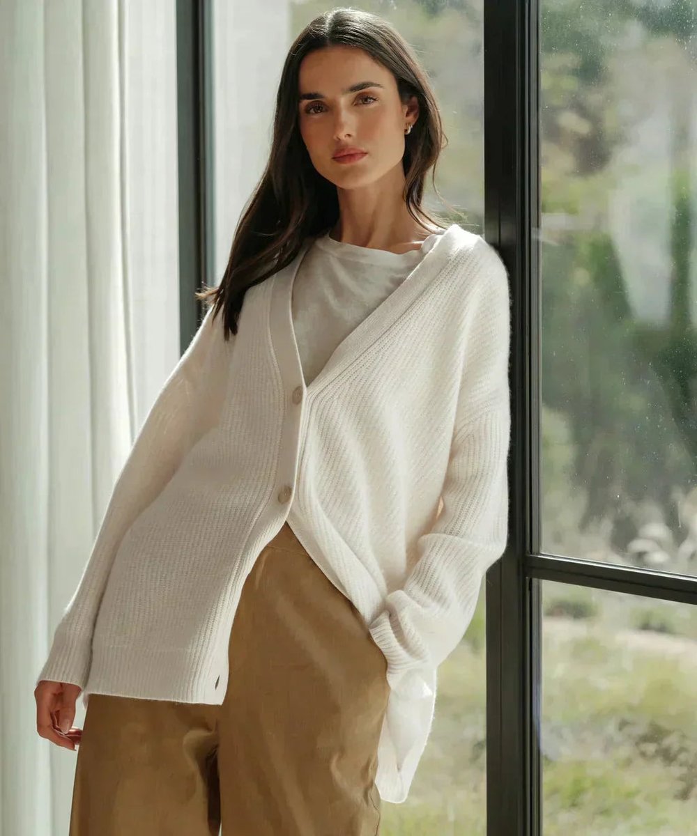 Women's Oversized Cashmere Button-Front Knit Cardigan - White