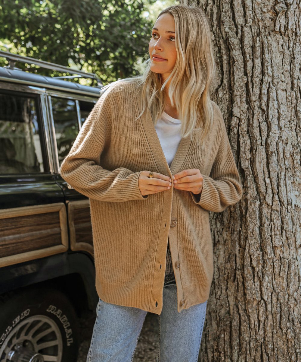 Women's Oversized Cashmere Button-Front Knit Cardigan