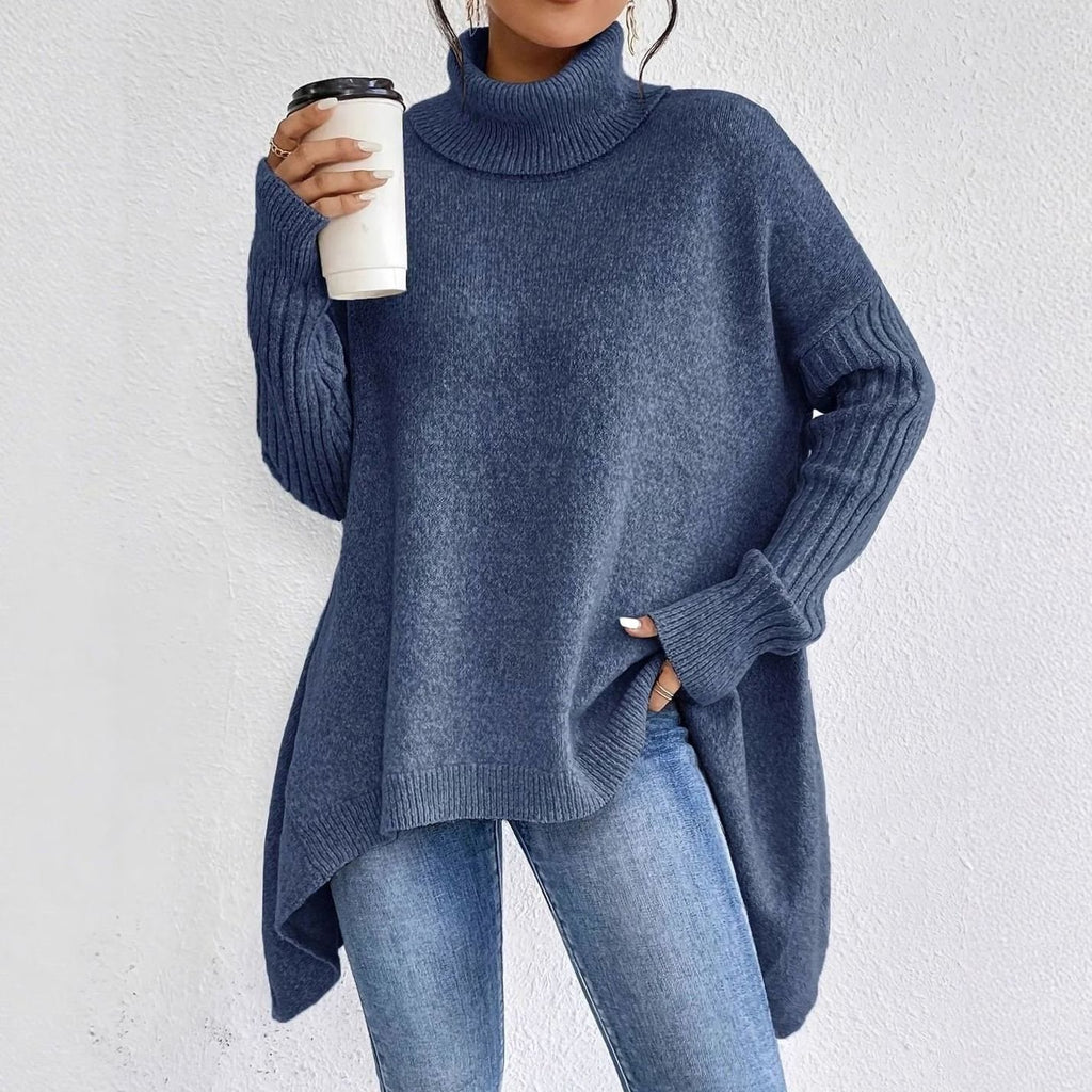 Women's Oversized Cashmere Turtleneck Knit Sweater - Navy