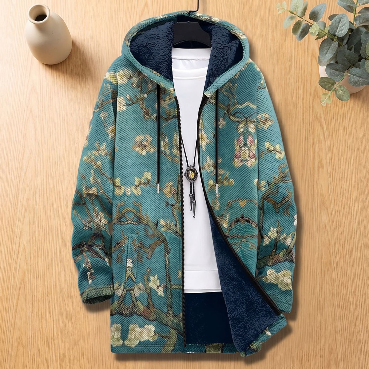 Women's Oversized Chunky Knit Cardigan Art-Inspired Fleece-Lined Zip Hoodie - Multicolor