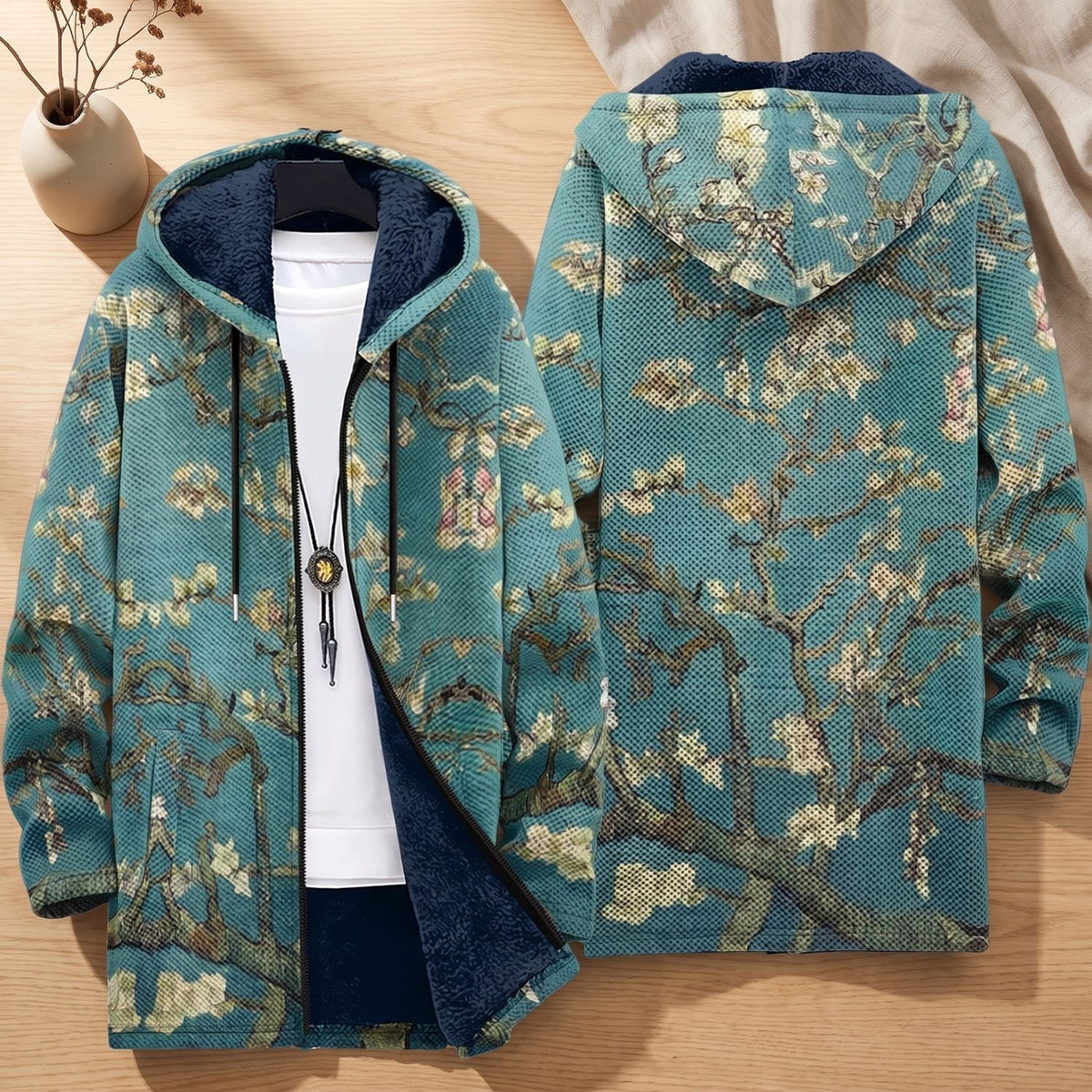 Women's Oversized Chunky Knit Cardigan Art-Inspired Fleece-Lined Zip Hoodie