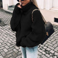 Women's Oversized Chunky Knit Turtleneck Sweater - Black