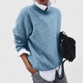 Women's Oversized Crew Neck Long Sleeve Knit Sweater - Blue