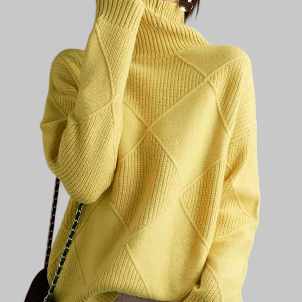 Women's Oversized Diamond-Knit Turtlenecks Sweater - Yellow
