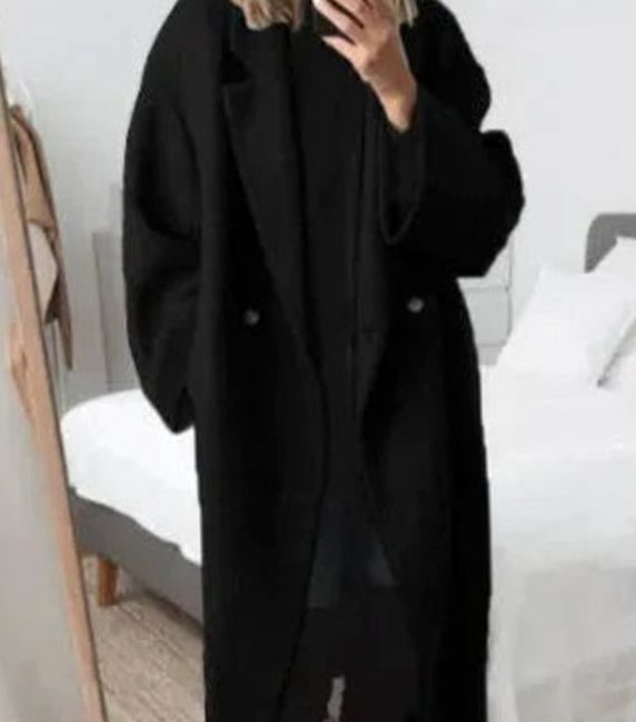 Women's Oversized Double-Breasted Long Button-Down Coat - Black