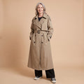 Women's Oversized Double-Breasted Long Trench Coat, Gray - Khaki