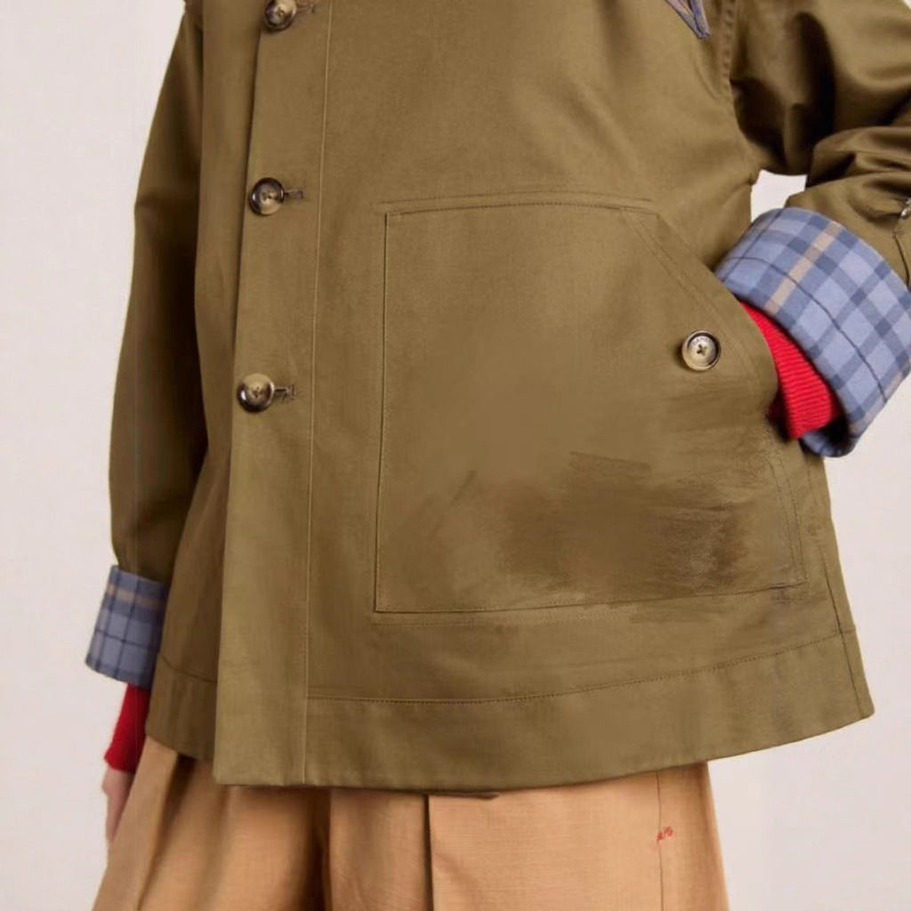 Women's Oversized Double-Breasted Plaid-Lined Trench Coat