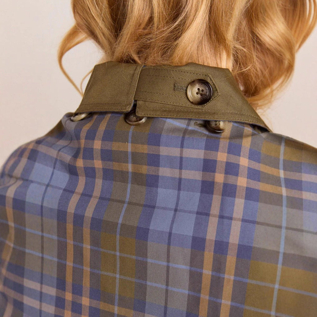 Women's Oversized Double-Breasted Plaid-Lined Trench Coat