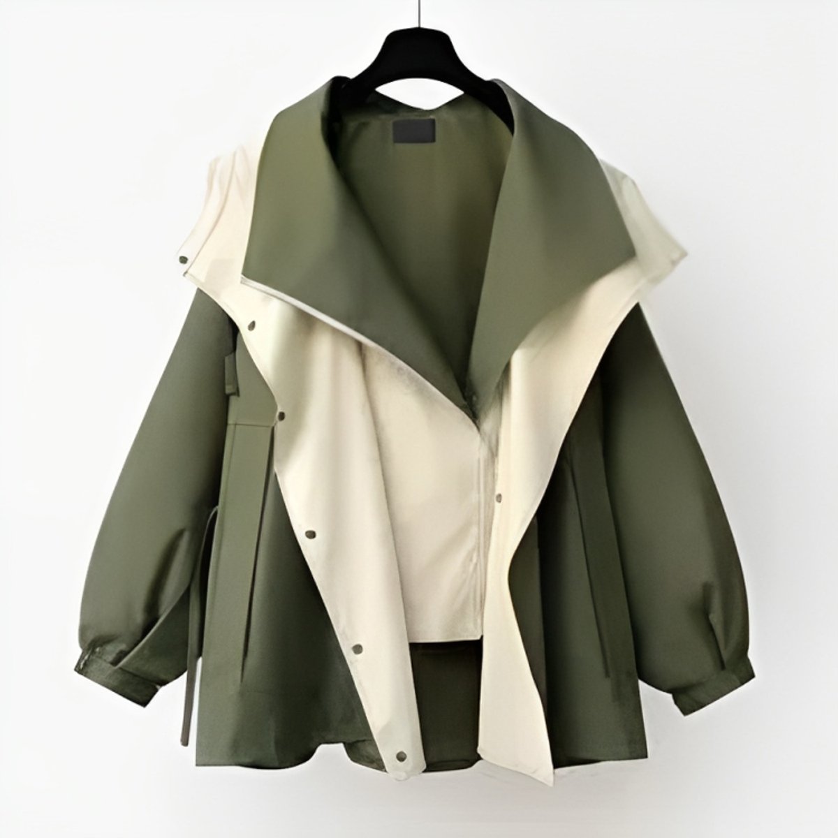 Women's Oversized Double-Collar Waterproof Trench Coat - Green