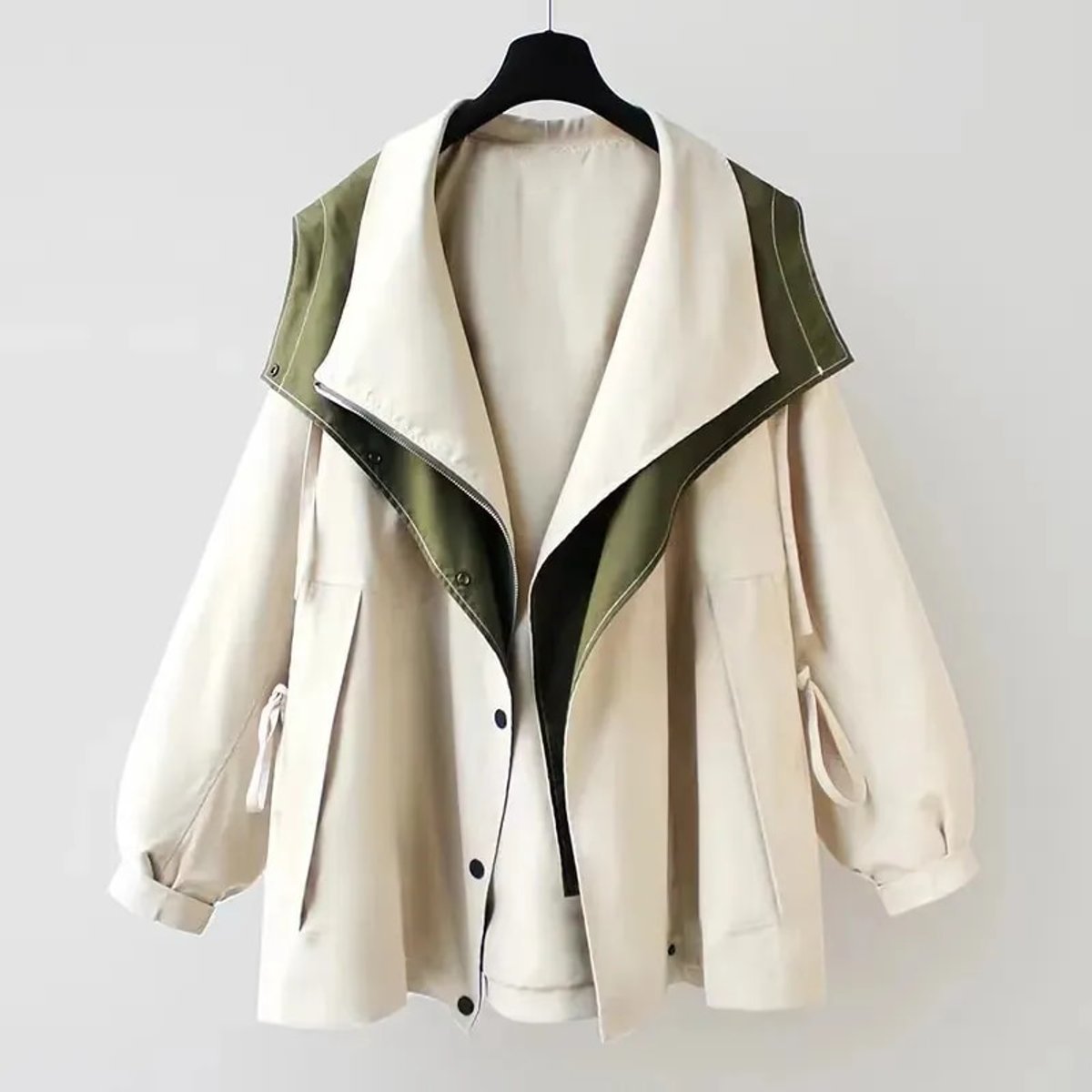 Women's Oversized Double-Collar Waterproof Trench Coat - White