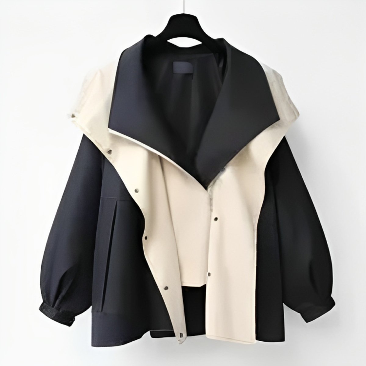 Women's Oversized Double-Collar Waterproof Trench Coat - Black