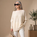 Women's Oversized Draped Knitted Pullover Sweater - Beige