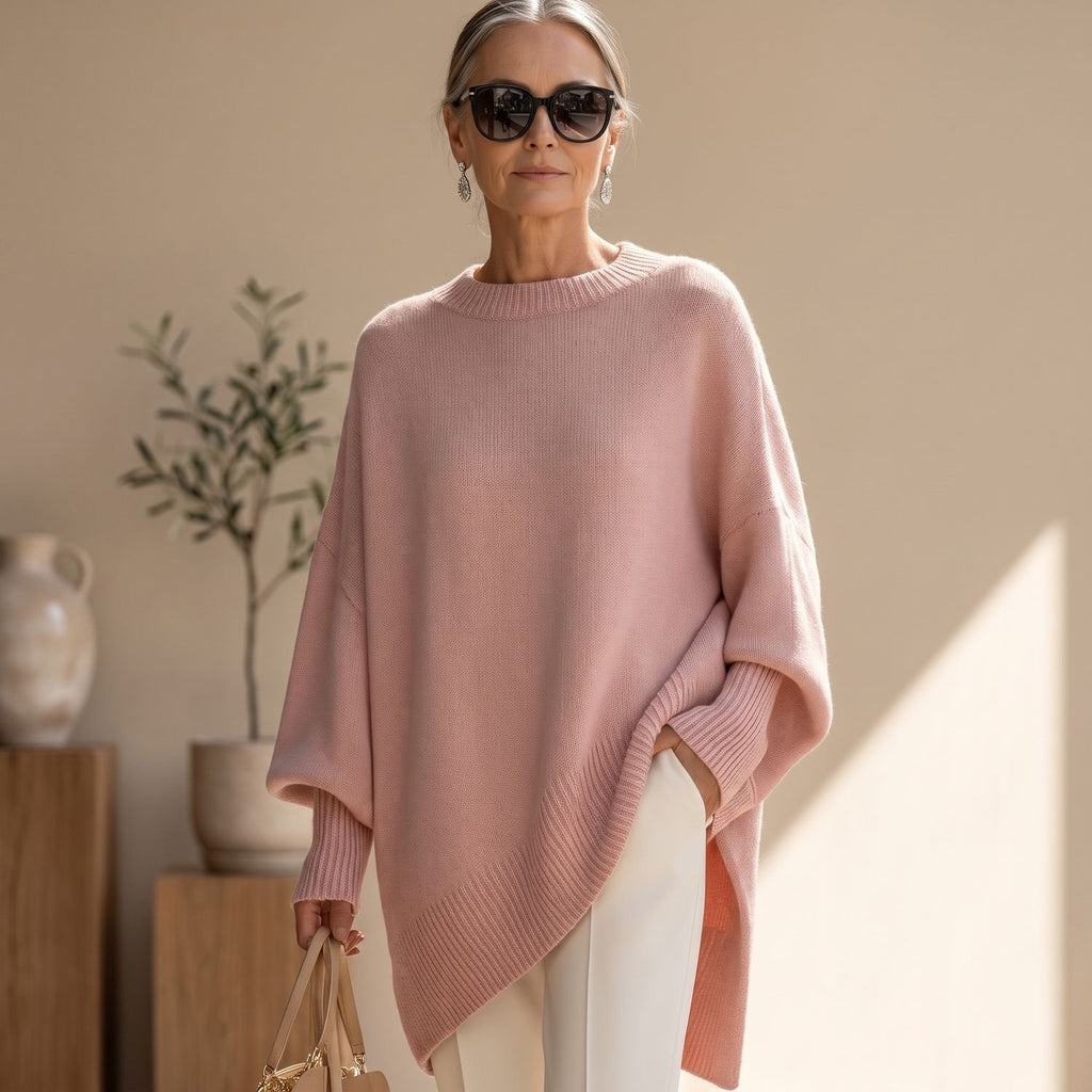 Women's Oversized Draped Knitted Pullover Sweater - Pink
