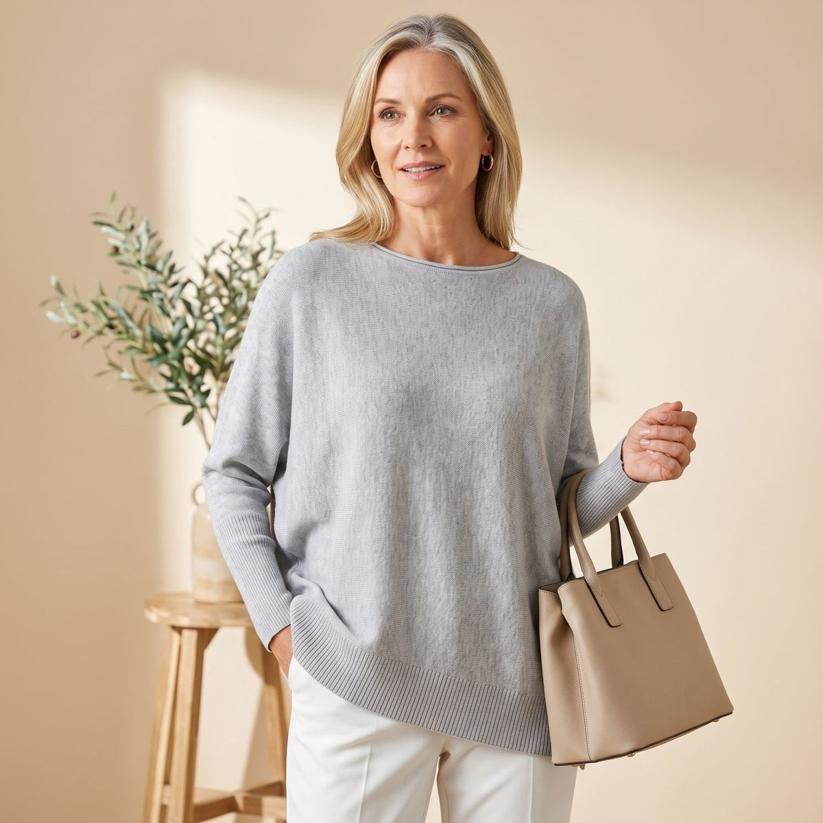 Women's Oversized Draped Knitted Pullover Sweater - Gray