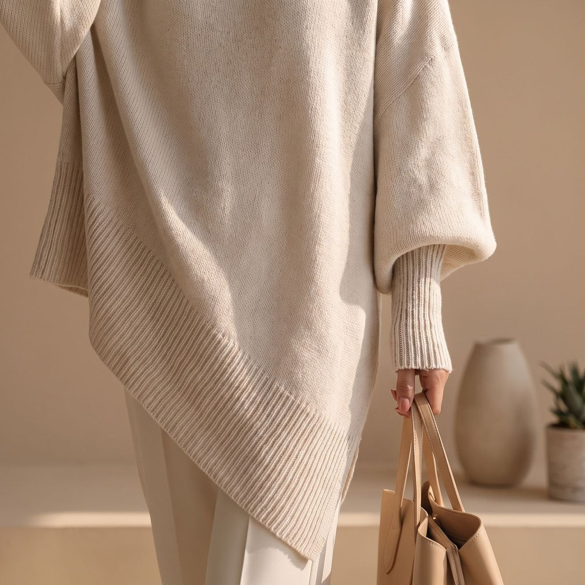 Women's Oversized Draped Knitted Pullover Sweater
