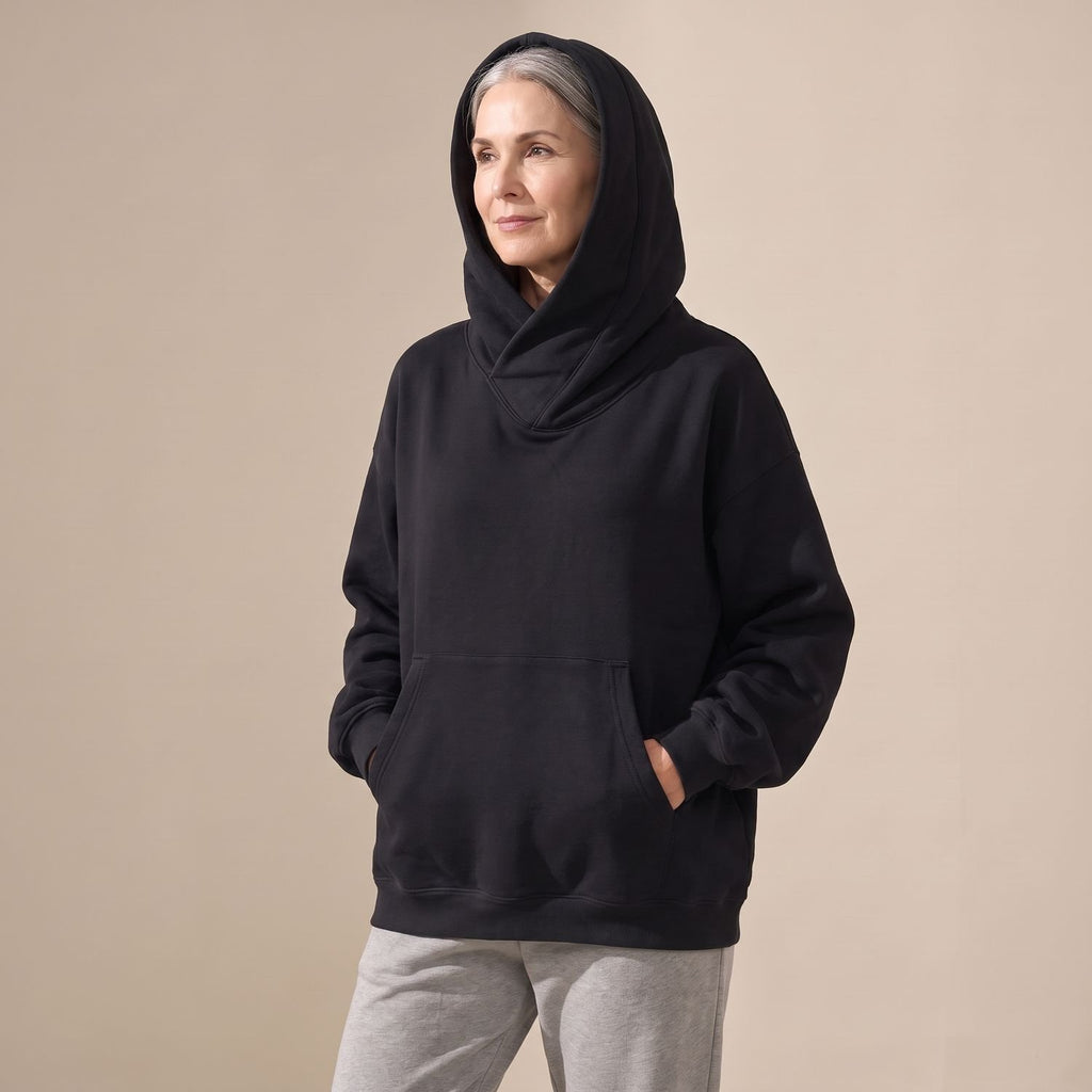 Women's Oversized Fleece Hoodie Pullover Sweatshirt - Black