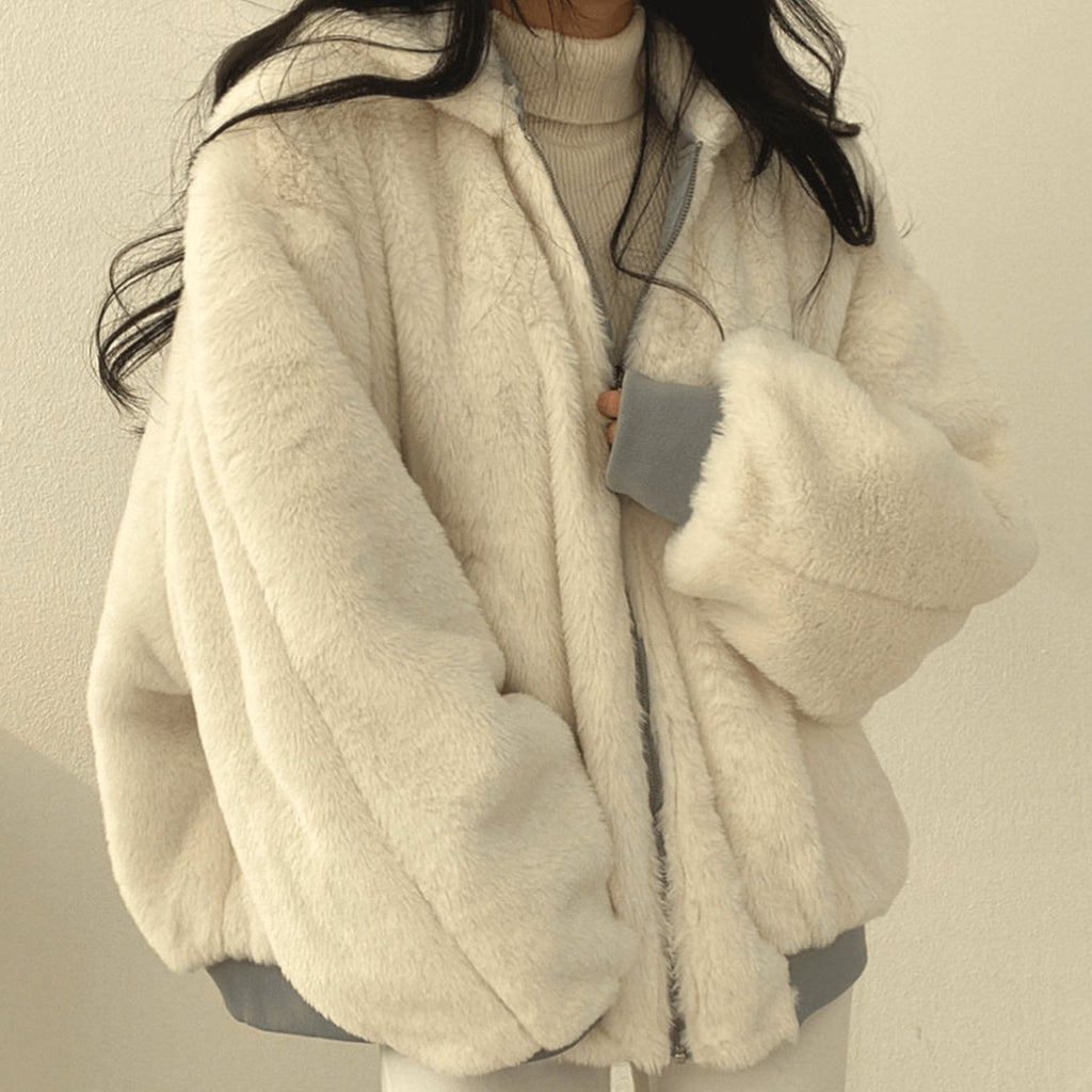 Women's Oversized Fleece-Lined Zip-Up Winter Jacket