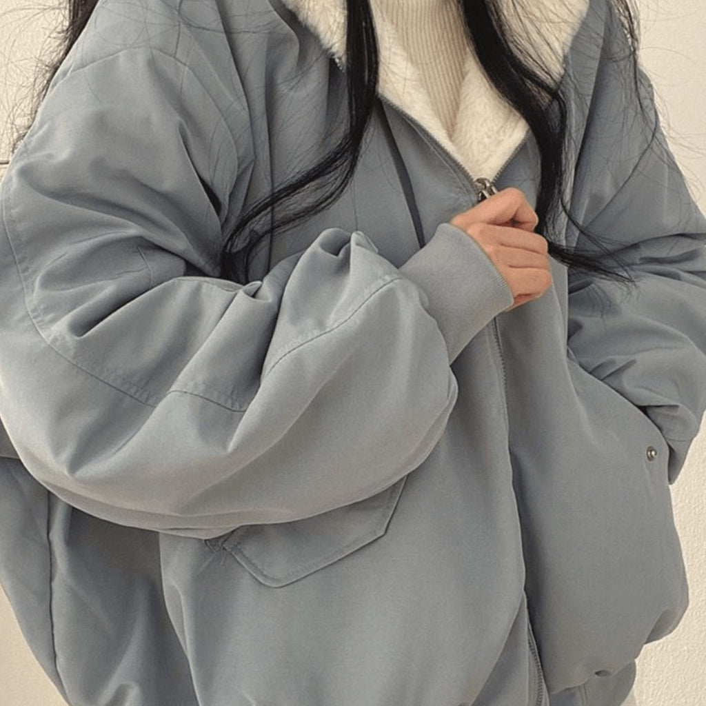 Women's Oversized Fleece-Lined Zip-Up Winter Jacket